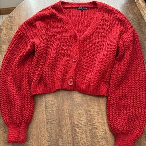 Cozy Red Knit Cardigan by American Eagle